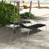 Steel Folding Reclining Garden Sun Lounger in Set of 2 With Canopy - Velmora