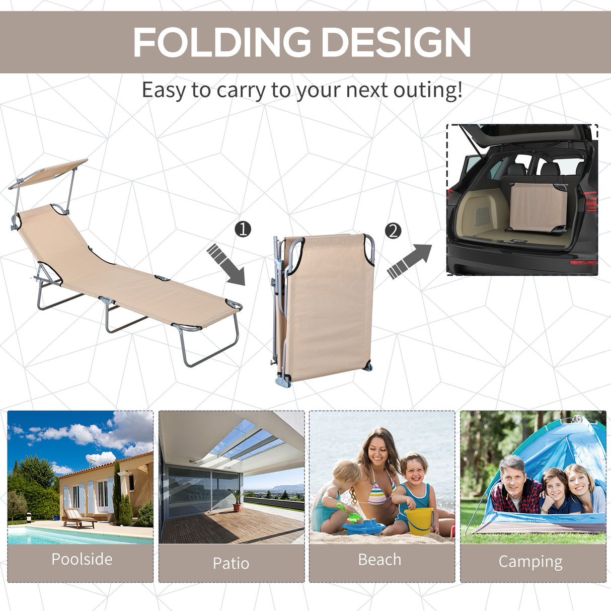 Steel Folding Reclining Garden Sun Lounger in Set of 2 With Canopy - Velmora