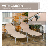 Steel Folding Reclining Garden Sun Lounger in Set of 2 With Canopy - Velmora