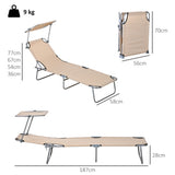 Steel Folding Reclining Garden Sun Lounger in Set of 2 With Canopy - Velmora