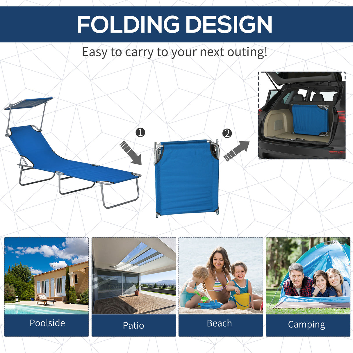 Steel Folding Reclining Garden Sun Lounger in Set of 2 With Canopy - Velmora
