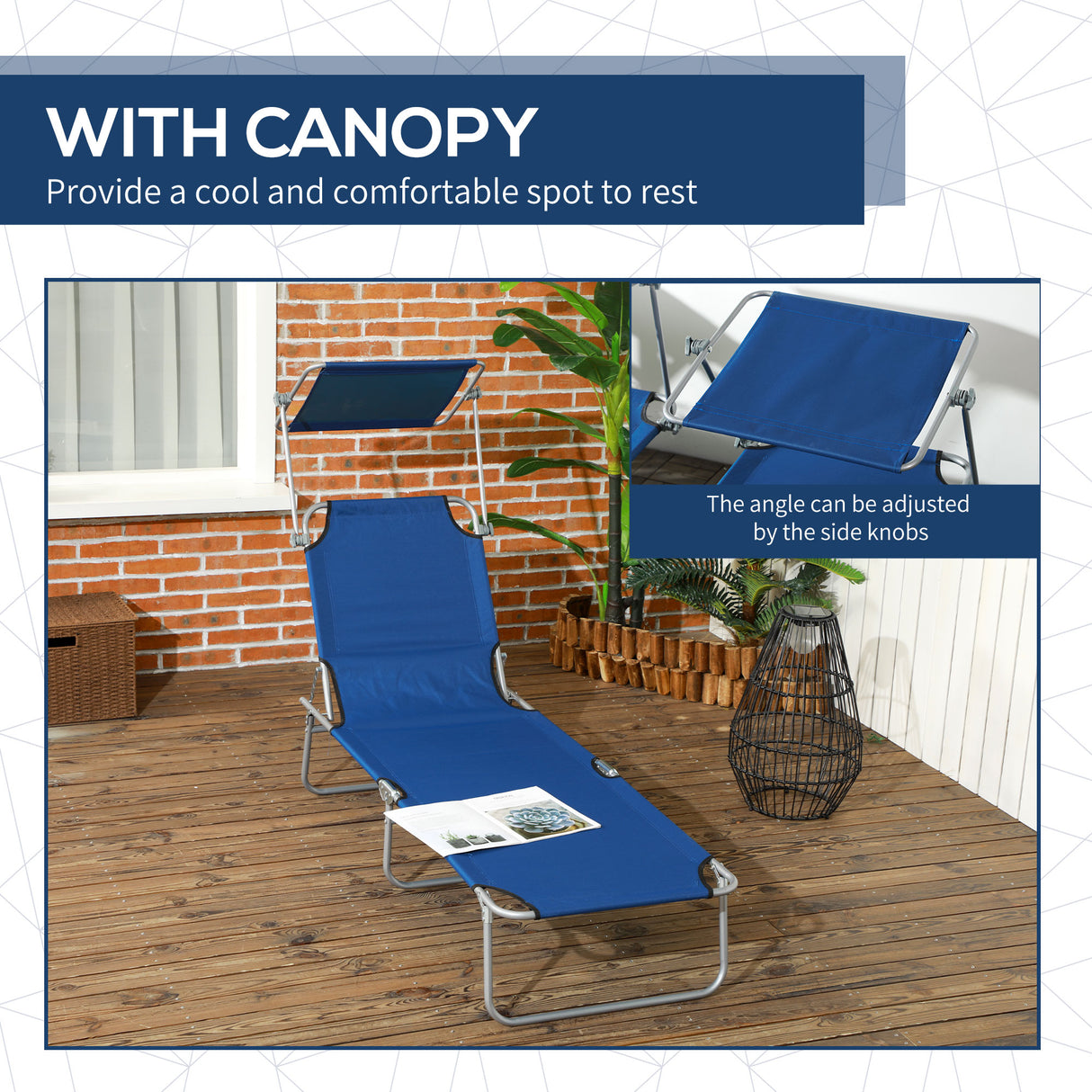 Steel Folding Reclining Garden Sun Lounger in Set of 2 With Canopy - Velmora
