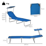 Steel Folding Reclining Garden Sun Lounger in Set of 2 With Canopy - Velmora