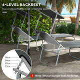 Steel Folding Reclining Garden Sun Lounger in Set of 2 With Canopy - Velmora