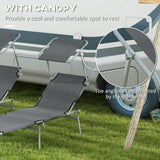Steel Folding Reclining Garden Sun Lounger in Set of 2 With Canopy - Velmora