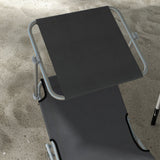 Steel Folding Reclining Garden Sun Lounger in Set of 2 With Canopy - Velmora