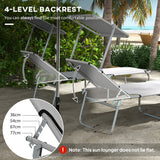 Steel Folding Reclining Garden Sun Lounger in Set of 2 With Canopy - Velmora