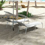 Steel Folding Reclining Garden Sun Lounger in Set of 2 With Canopy - Velmora