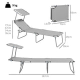 Steel Folding Reclining Garden Sun Lounger in Set of 2 With Canopy - Velmora