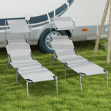 Steel Folding Reclining Garden Sun Lounger in Set of 2 With Canopy - Velmora