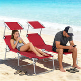 Steel Folding Reclining Garden Sun Lounger in Set of 2 With Canopy - Velmora
