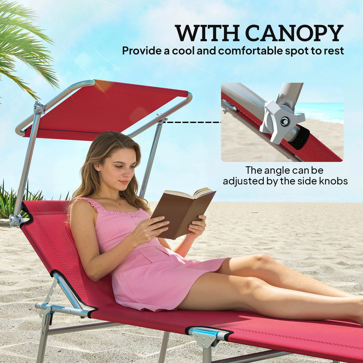 Steel Folding Reclining Garden Sun Lounger in Set of 2 With Canopy - Velmora