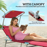 Steel Folding Reclining Garden Sun Lounger in Set of 2 With Canopy - Velmora