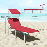 Steel Folding Reclining Garden Sun Lounger in Set of 2 With Canopy - Velmora