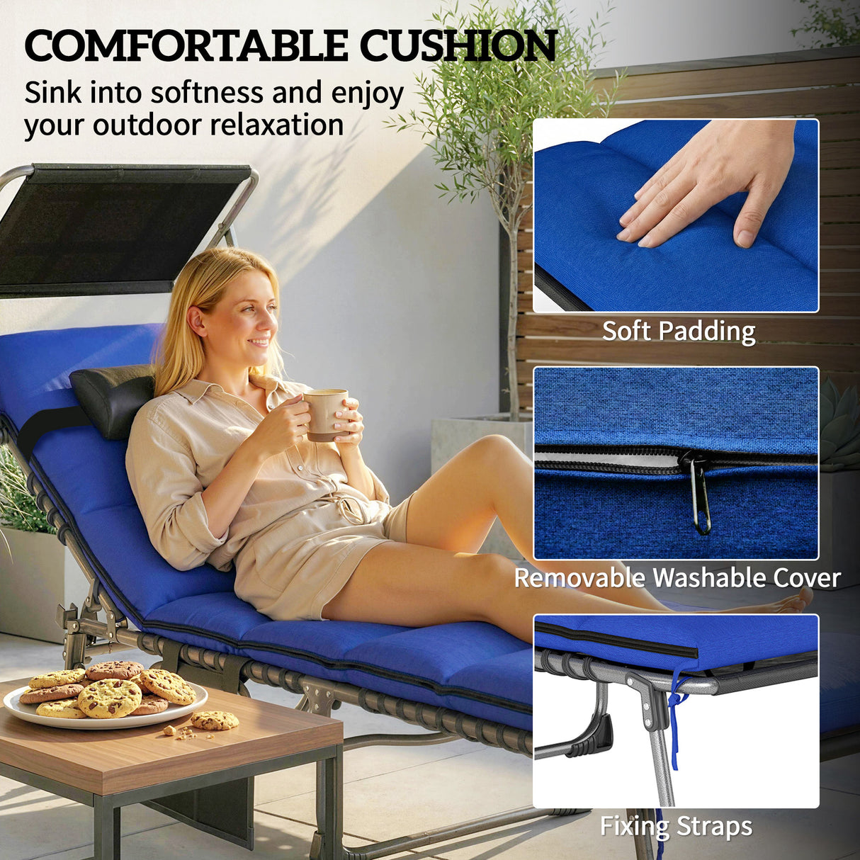 Steel Folding Reclining Garden Sun Loungers in Set of 2 With Canopy - Velmora