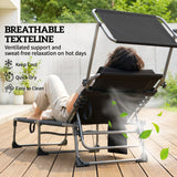 Steel Folding Reclining Garden Sun Loungers in Set of 2 With Canopy - Velmora