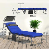 Steel Folding Reclining Garden Sun Loungers in Set of 2 With Canopy - Velmora