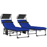 Steel Folding Reclining Garden Sun Loungers in Set of 2 With Canopy - Velmora
