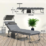 Steel Folding Reclining Garden Sun Loungers in Set of 2 With Canopy - Velmora