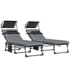 Steel Folding Reclining Garden Sun Loungers in Set of 2 With Canopy - Velmora