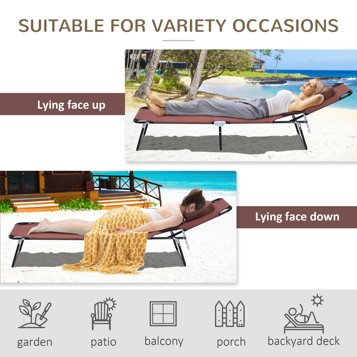 Steel Folding Sun Lounger With Face Hole And 4-Position Adjustable Backrest - Velmora