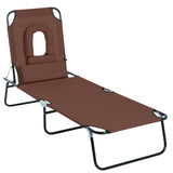 Steel Folding Sun Lounger With Face Hole And 4-Position Adjustable Backrest - Velmora