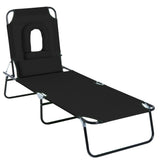 Steel Folding Sun Lounger With Face Hole And 4-Position Adjustable Backrest - Velmora