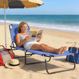 Steel Folding Sun Lounger With Face Hole And 4-Position Adjustable Backrest - Velmora