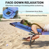 Steel Folding Sun Lounger With Face Hole And 4-Position Adjustable Backrest - Velmora