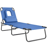 Steel Folding Sun Lounger With Face Hole And 4-Position Adjustable Backrest - Velmora