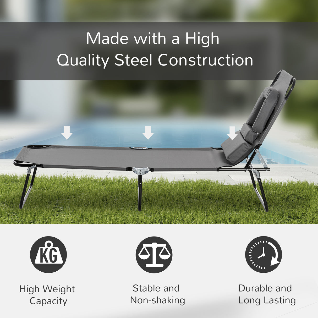Steel Folding Sun Lounger With Face Hole And 4-Position Adjustable Backrest - Velmora