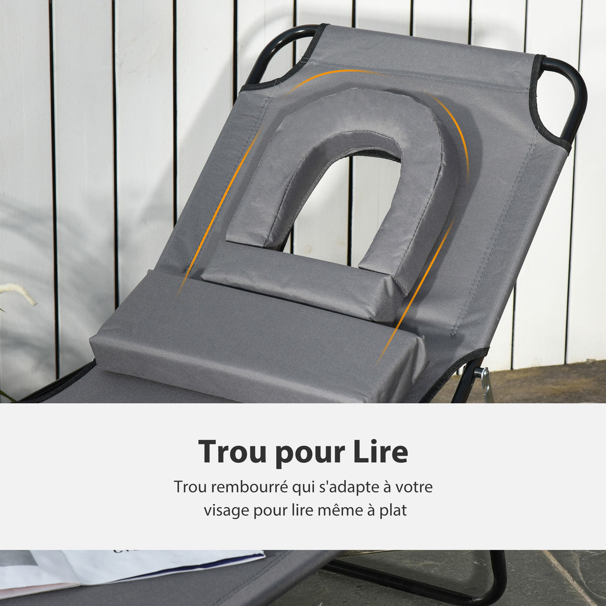 Steel Folding Sun Lounger With Face Hole And 4-Position Adjustable Backrest - Velmora