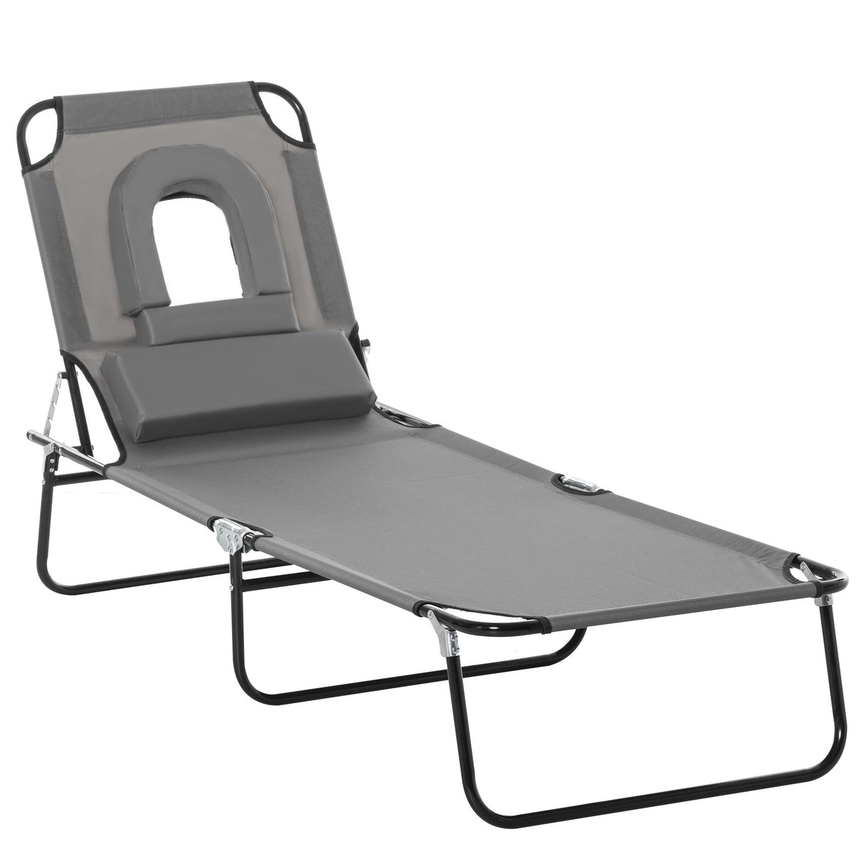 Steel Folding Sun Lounger With Face Hole And 4-Position Adjustable Backrest - Velmora