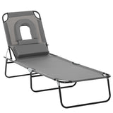 Steel Folding Sun Lounger With Face Hole And 4-Position Adjustable Backrest - Velmora