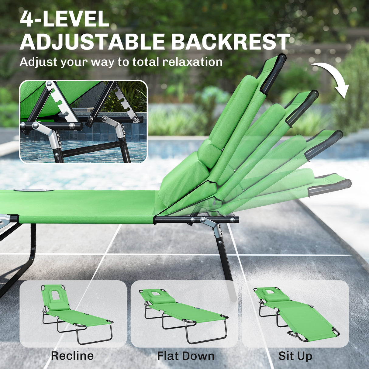 Steel Folding Sun Lounger With Face Hole And 4-Position Adjustable Backrest - Velmora