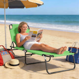 Steel Folding Sun Lounger With Face Hole And 4-Position Adjustable Backrest - Velmora