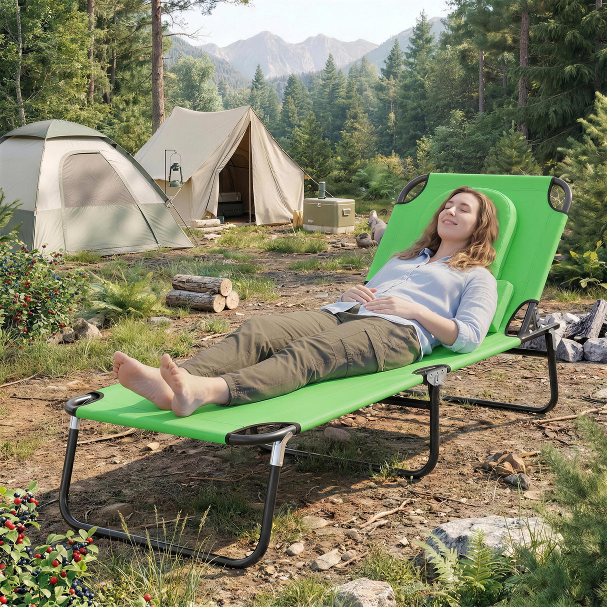 Steel Folding Sun Lounger With Face Hole And 4-Position Adjustable Backrest - Velmora