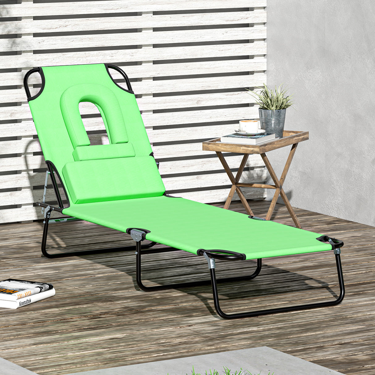 Steel Folding Sun Lounger With Face Hole And 4-Position Adjustable Backrest - Velmora