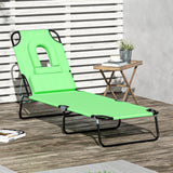 Steel Folding Sun Lounger With Face Hole And 4-Position Adjustable Backrest - Velmora