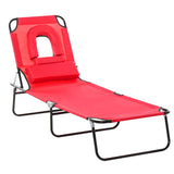 Steel Folding Sun Lounger With Face Hole And 4-Position Adjustable Backrest - Velmora