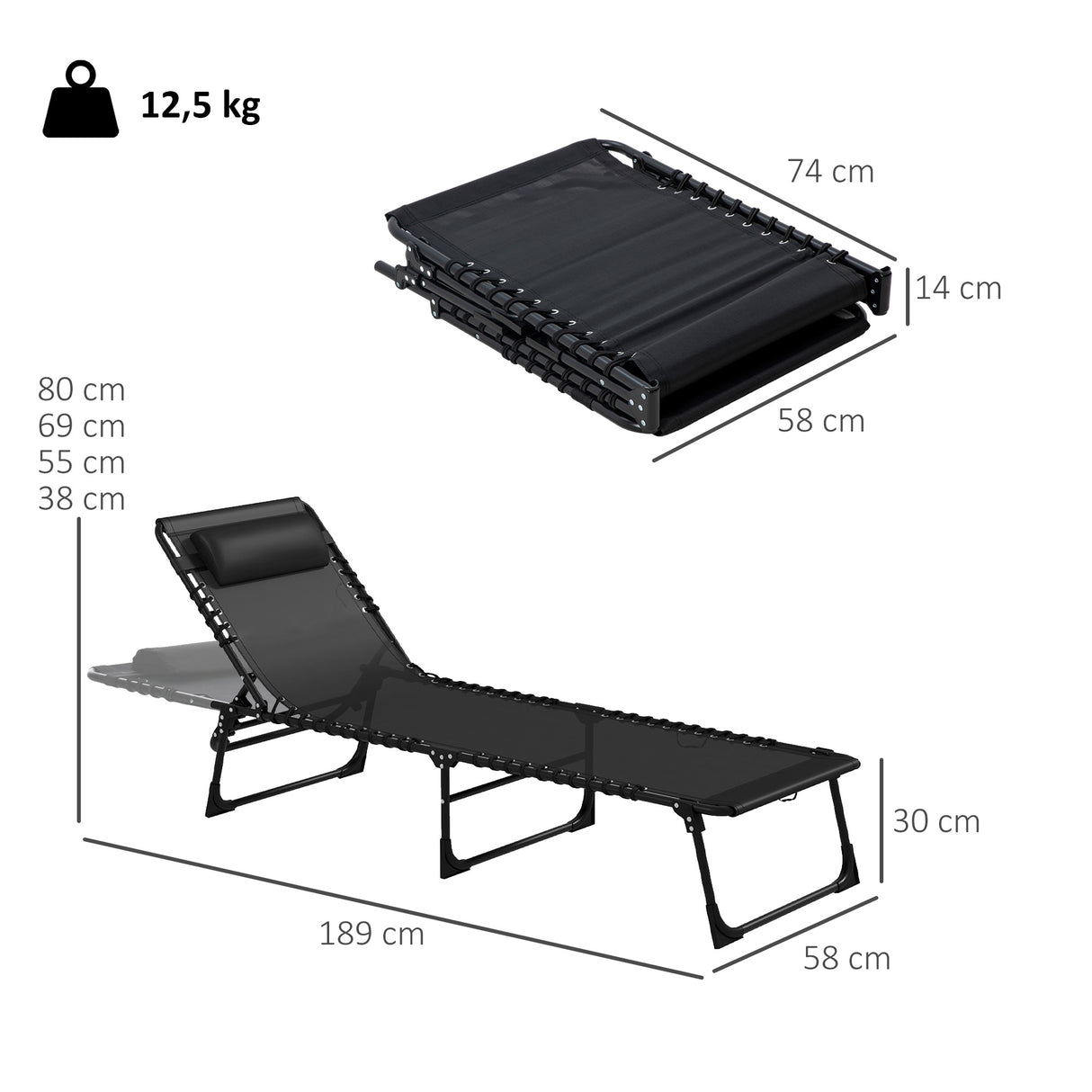 Steel Folding Sun Lounger in Set of 2 With 4-Position Backs - Velmora