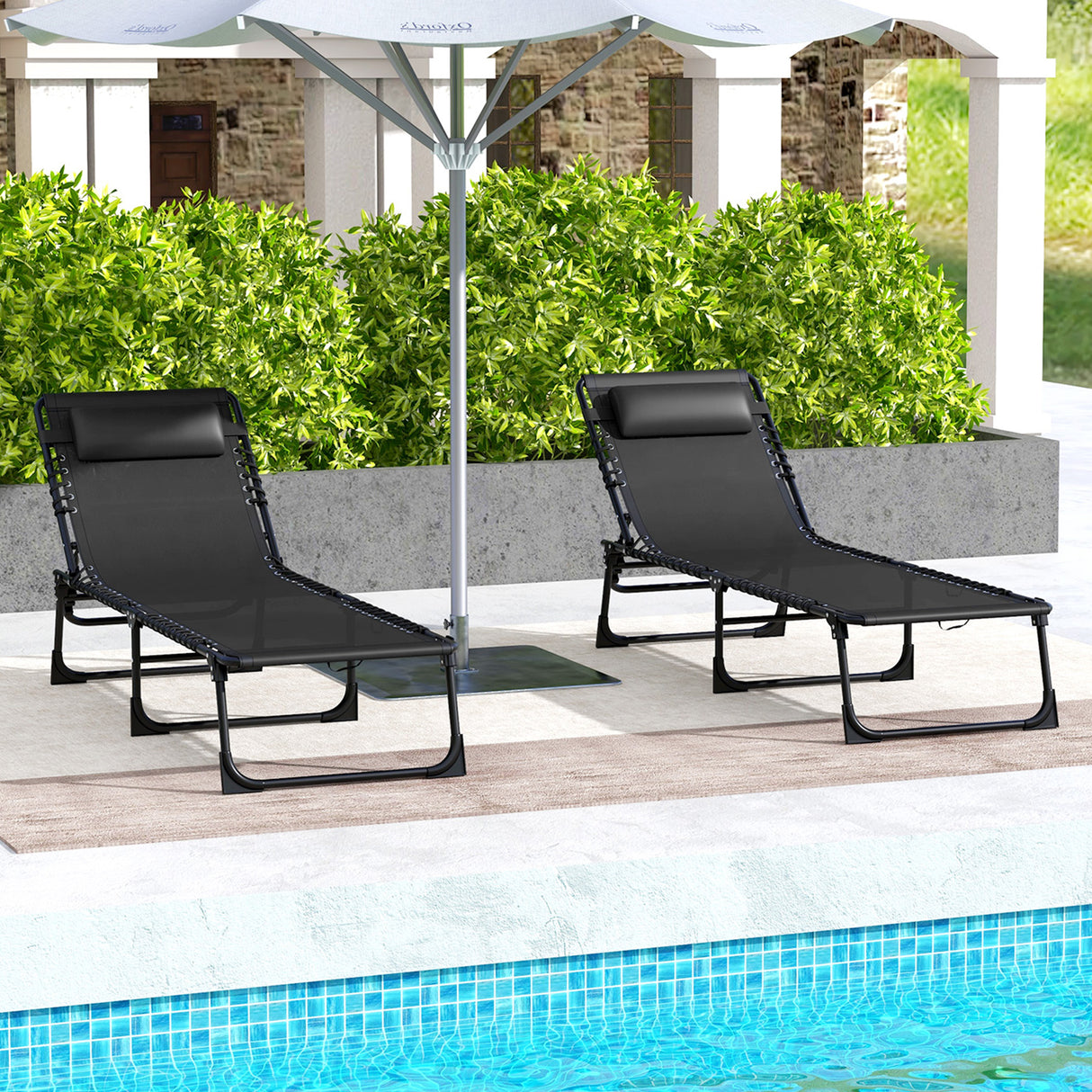 Steel Folding Sun Lounger in Set of 2 With 4-Position Backs - Velmora