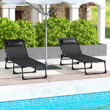 Steel Folding Sun Lounger in Set of 2 With 4-Position Backs - Velmora