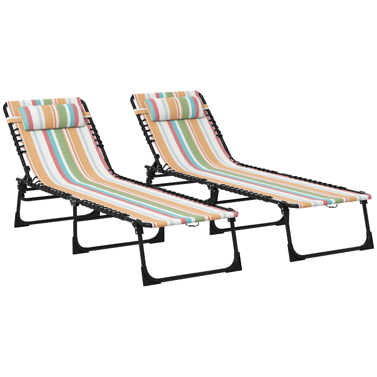 Steel Folding Sun Lounger in Set of 2 With 4-Position Backs - Velmora