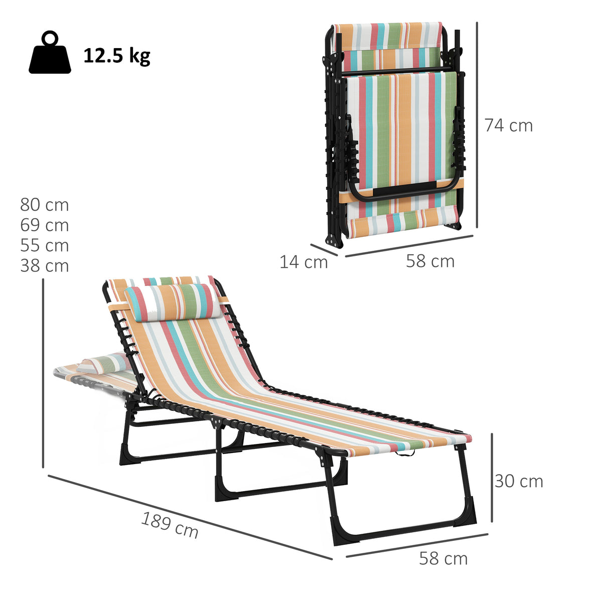 Steel Folding Sun Lounger in Set of 2 With 4-Position Backs - Velmora