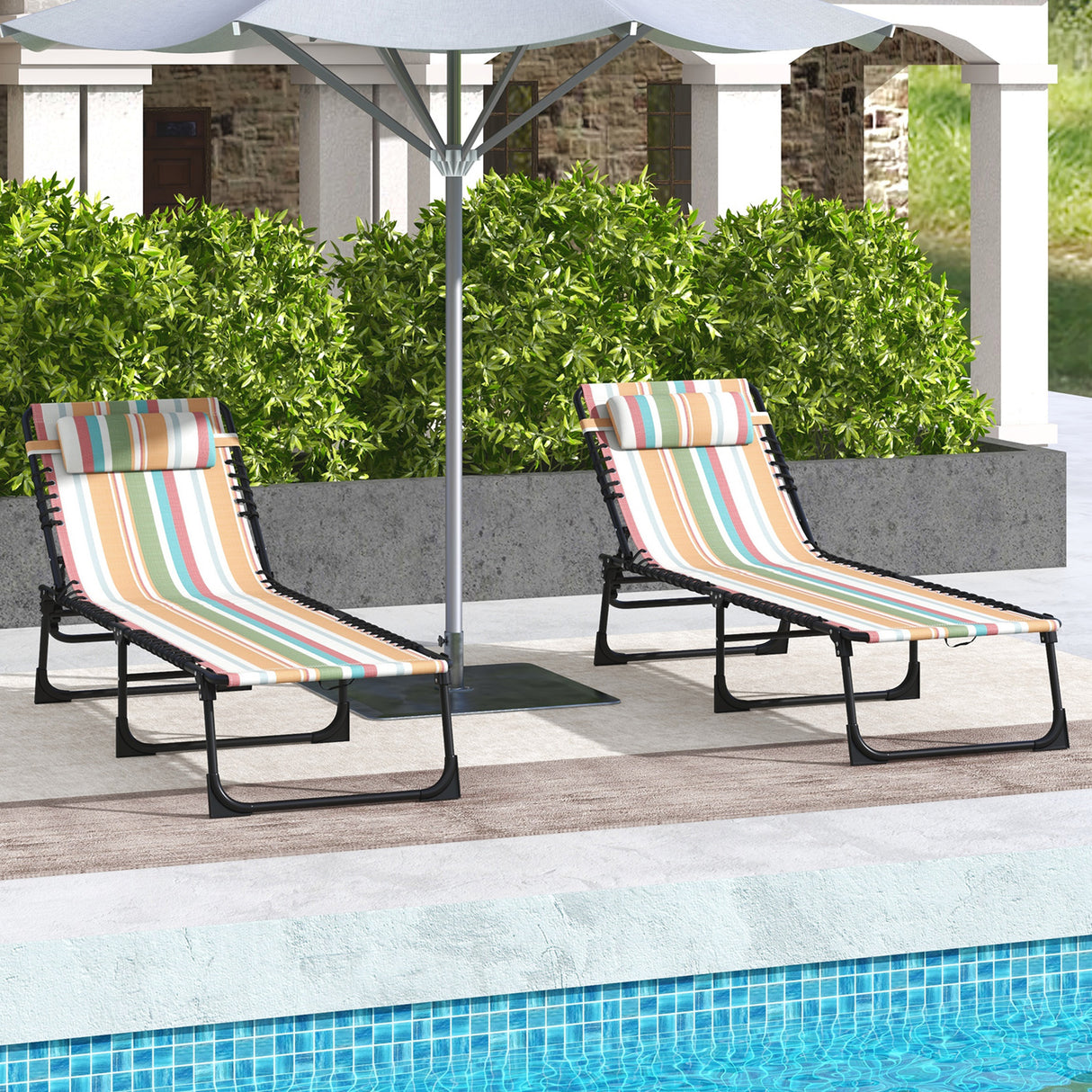 Steel Folding Sun Lounger in Set of 2 With 4-Position Backs - Velmora