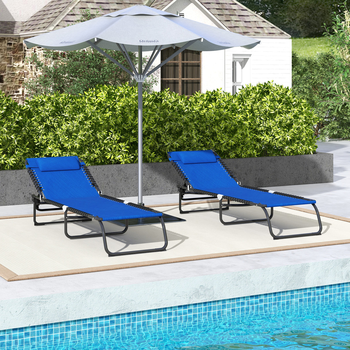Steel Folding Sun Lounger in Set of 2 With 4-Position Backs - Velmora