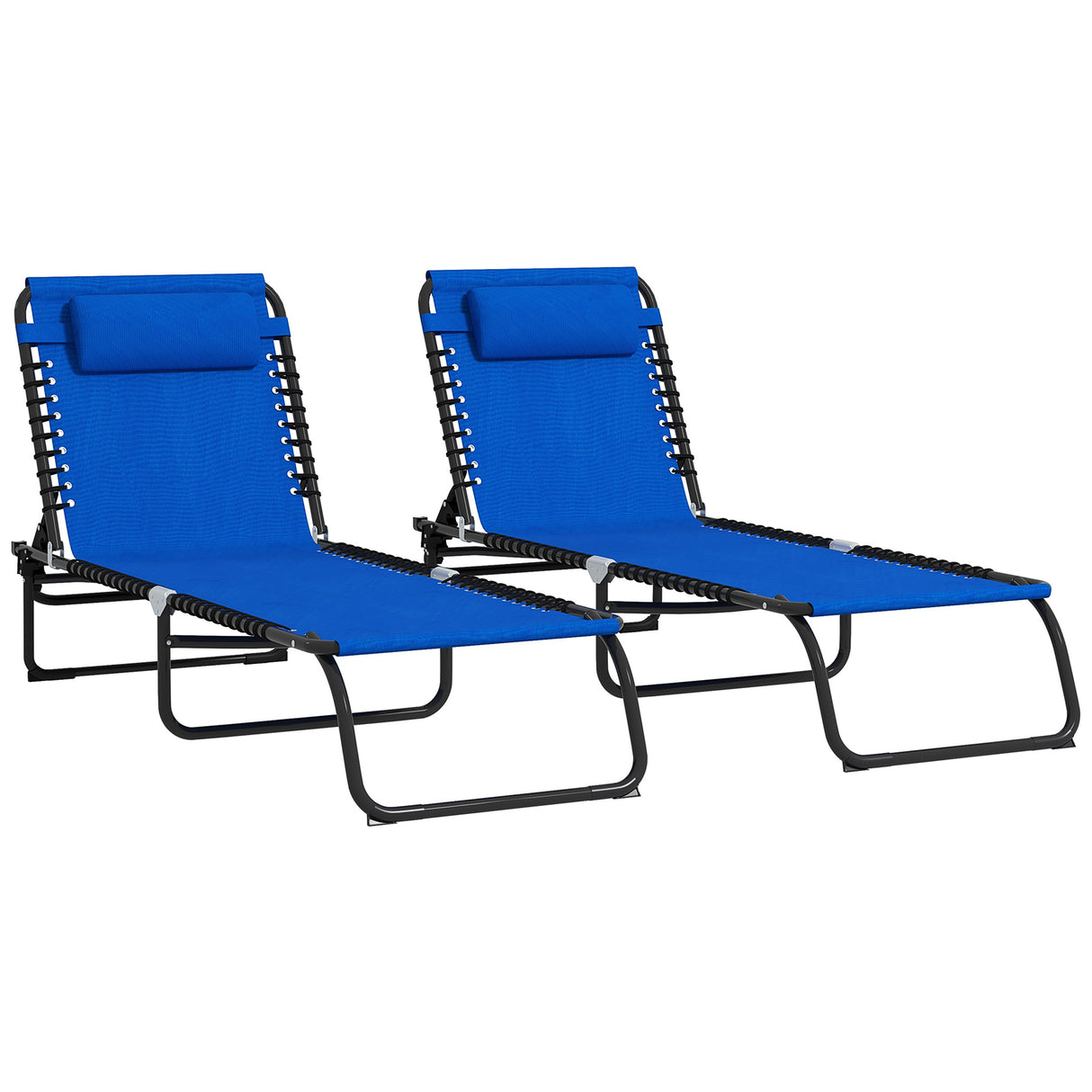 Steel Folding Sun Lounger in Set of 2 With 4-Position Backs - Velmora