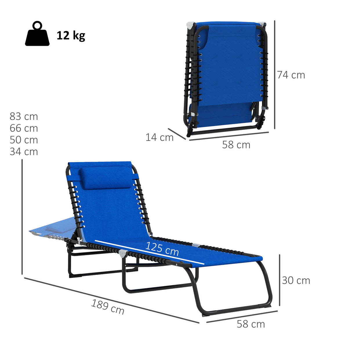 Steel Folding Sun Lounger in Set of 2 With 4-Position Backs - Velmora