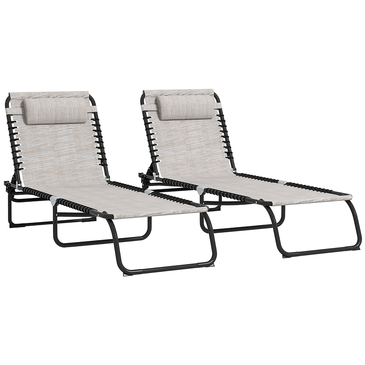 Steel Folding Sun Lounger in Set of 2 With 4-Position Backs - Velmora